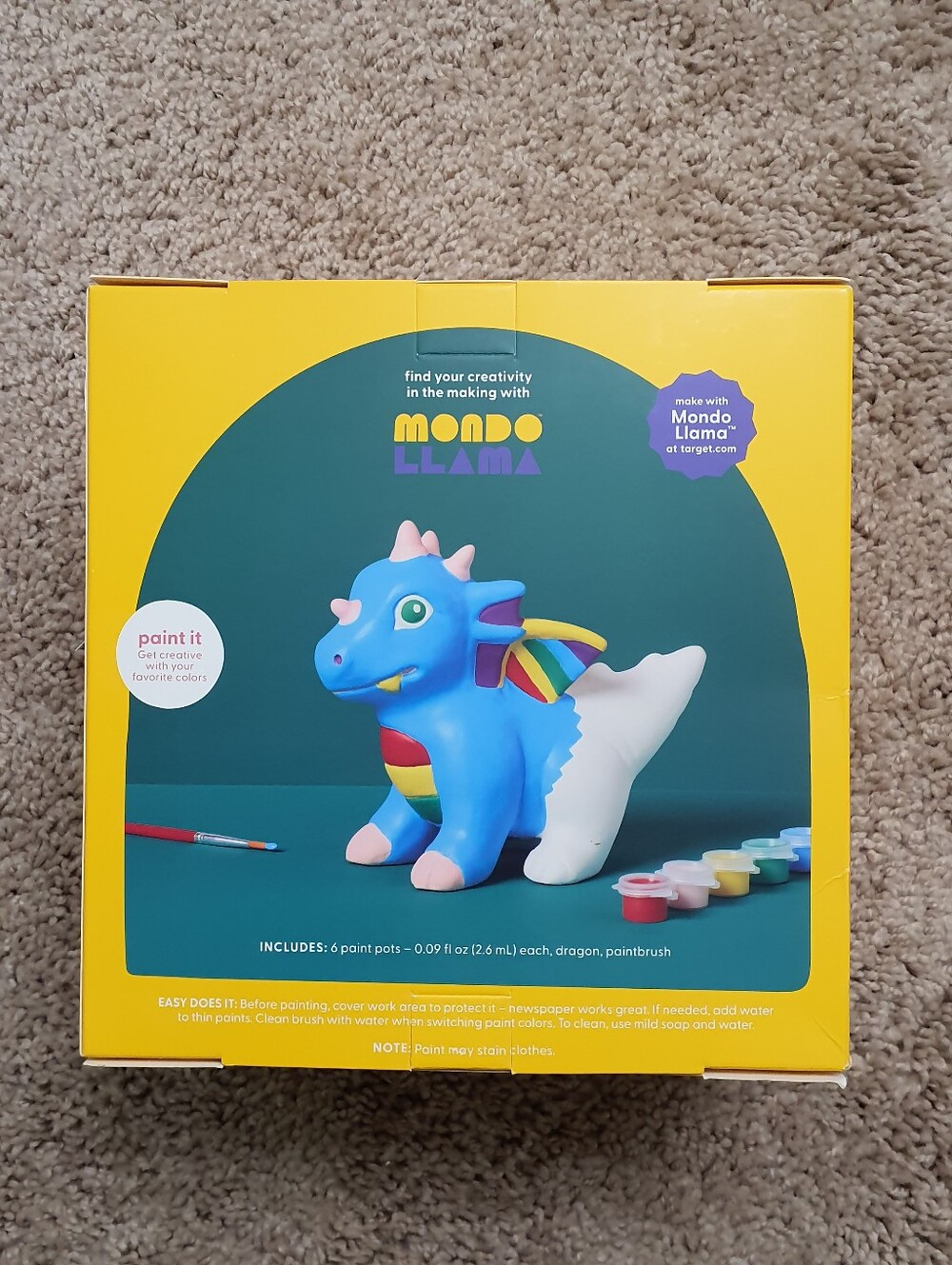 Mondo Llama Paint-Your-Own Ceramic Dragon Craft Kit Including Paints and Brush - Picture 2 of 4